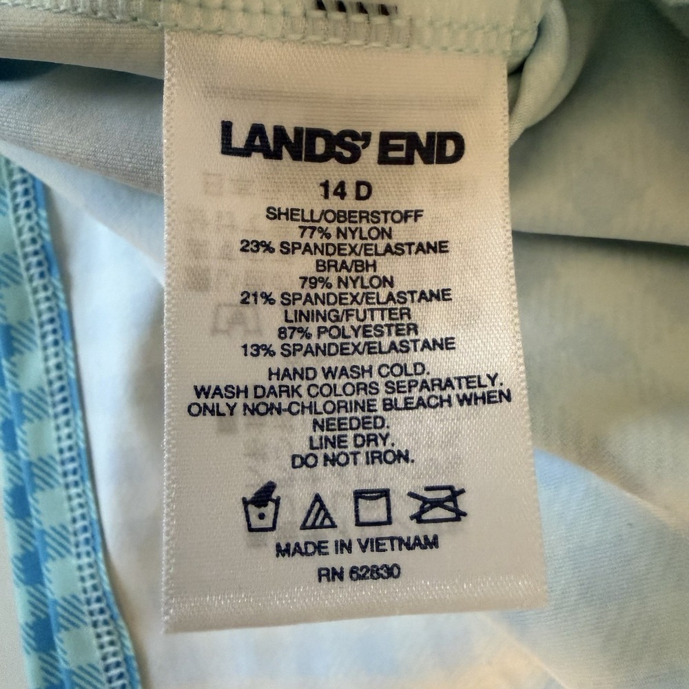 Lands End Square Neck Tankini Womens Size 14D Swimsuit Top Blue Gingham Check - Picture 7 of 12